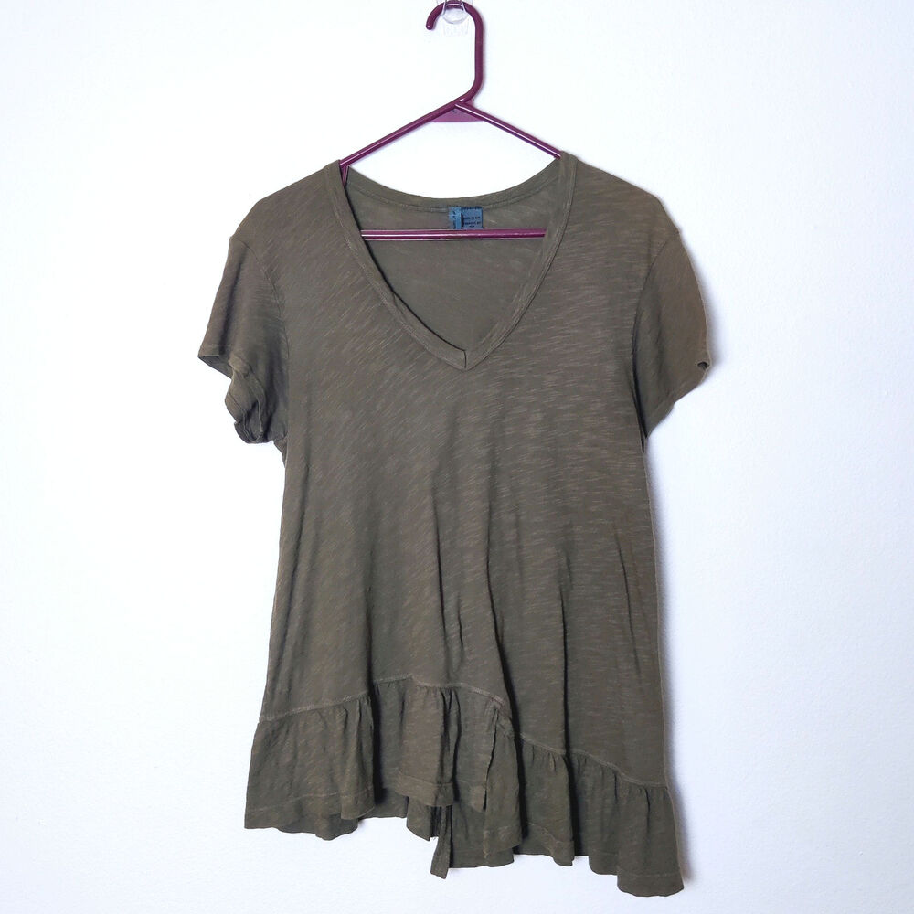 Anthropologie Left of Center Belmont Tie Back Peplum T Shirt XS Ruffle Slub Knit - Picture 2 of 14